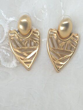 Vintage ANNE KLEIN Geometric Gold Tone Dangle Earrings ~Post Back